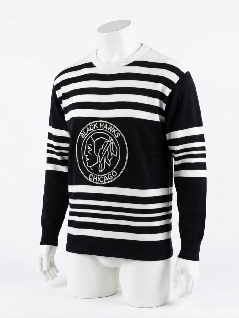 🔥 NWT HILLFLINT NHL CHICAGO BLACKHAWKS BLACK WHITE STRIPED SWEATER MENS SIZE S